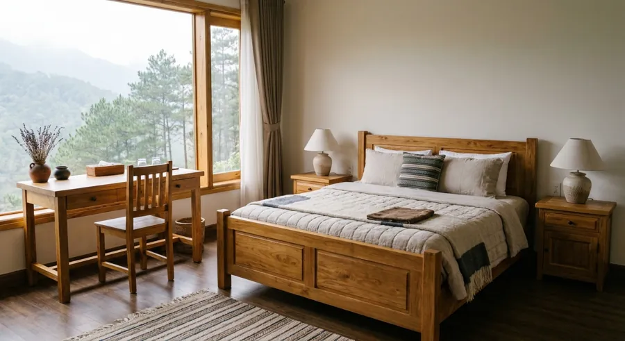Hotel room furnished with TVN solid wood furniture