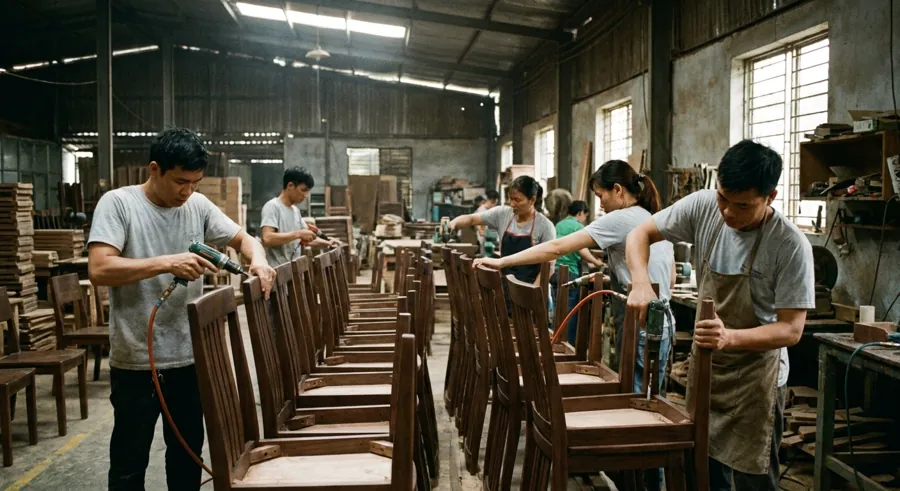 OEM chair production line at TVN Furniture