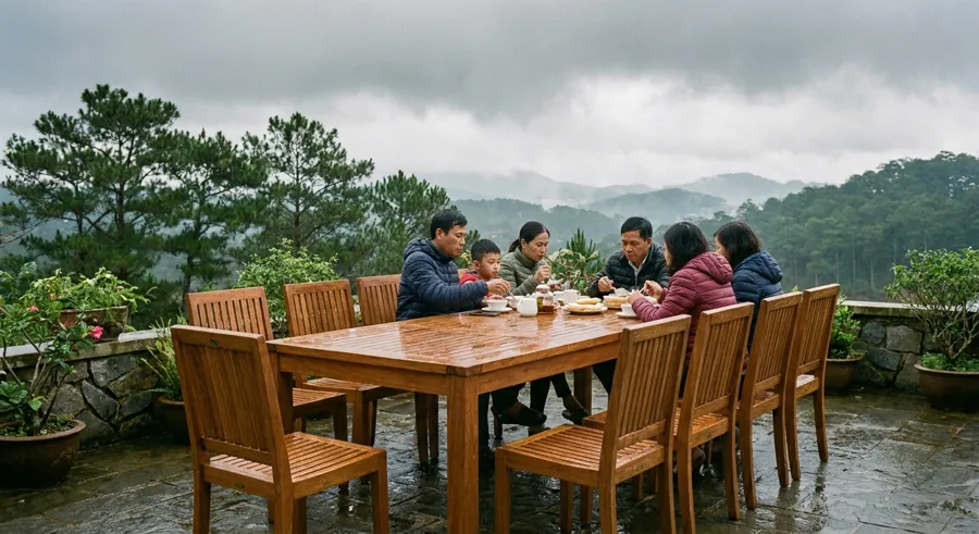 Solid teak outdoor dining set made by TVN Furniture